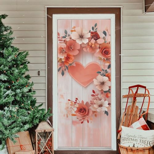 Valentine Heart Door Cover - Stretch Fabric Porch Decoration, 35x79 in - Variation of A26