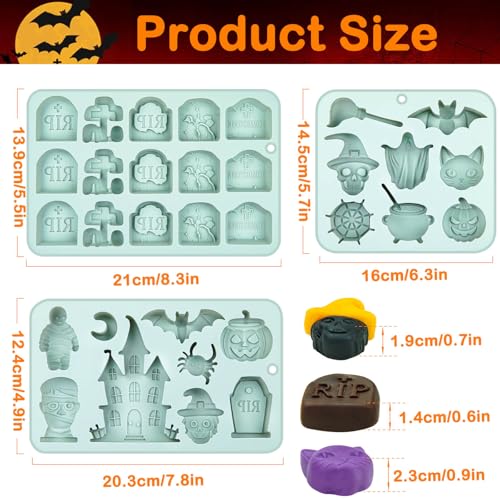 Halloween Silicone Mold Set 3-Piece Haunted Castle Tombstone & Creepy Designs