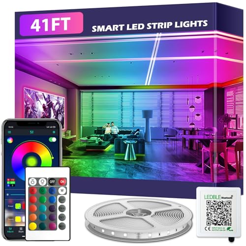 41FT RGB LED Strip Lights with Music Sync and App Control - Color Changing Rope Lights for Home & Party