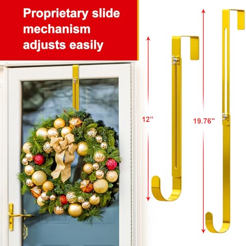 Gold Adjustable Wreath Hanger for Front Door - Over-the-Door Hook, 15-25 Inches