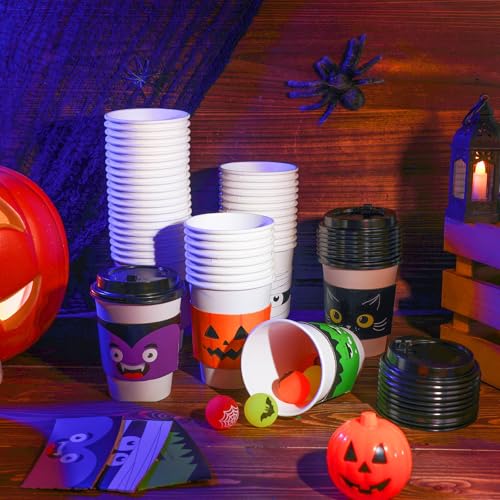 Halloween Coffee Cups with Lids & Sleeves - 50 Pack, Classic Pattern, 12 oz, Halloween Theme