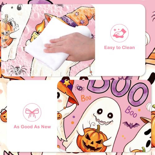 Halloween Kitchen Rug Set of 2 Pink Ghost & Pumpkin - Fall Indoor Home Decor