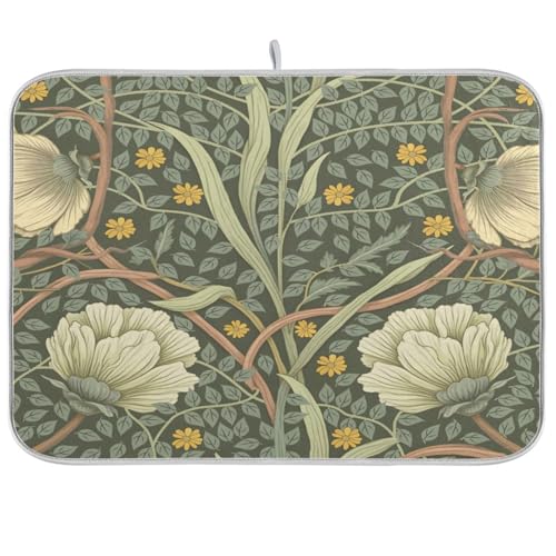 16 x 18 Inch William Morris Flowers Dish Drying Mat - Microfiber Kitchen Pad
