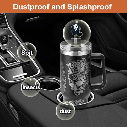 15PCS Halloween Ghost Straw Covers for Stanley Cups - Reusable Silicone Toppers