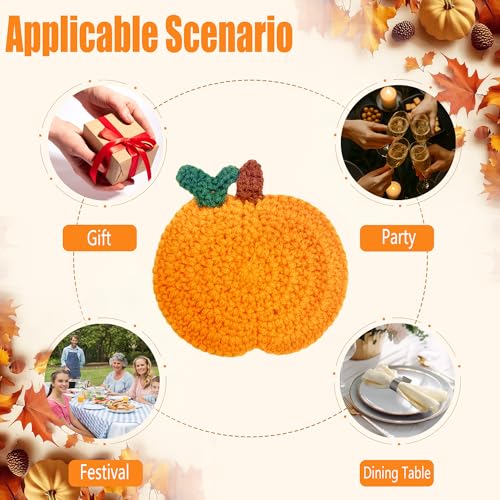 4 Pack Fall Pumpkin Crochet Coasters - Handmade Autumn Drink Mats for Table Decor