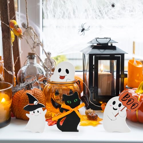 Halloween Ghost and Black Cat Decor Set - Indoor Tiered Tray Table Signs