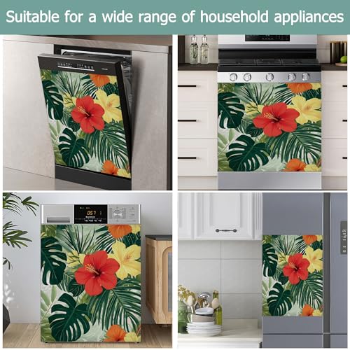 Tropical Flowers Magnetic Dishwasher Cover - Summer Palm Leaves Refrigerator Decor 23x26 Inch - Variation of This Listing