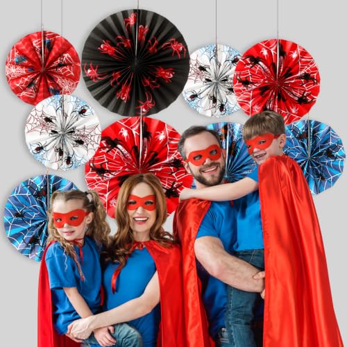 Spider Paper Fans 9 Pcs Birthday Party Hanging Decor - Spider Theme Variation
