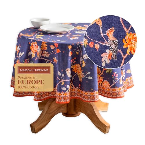 Kelim Round Table Cloth 69 Inch Diameter - Reusable Cotton, Unique Watercolor Design