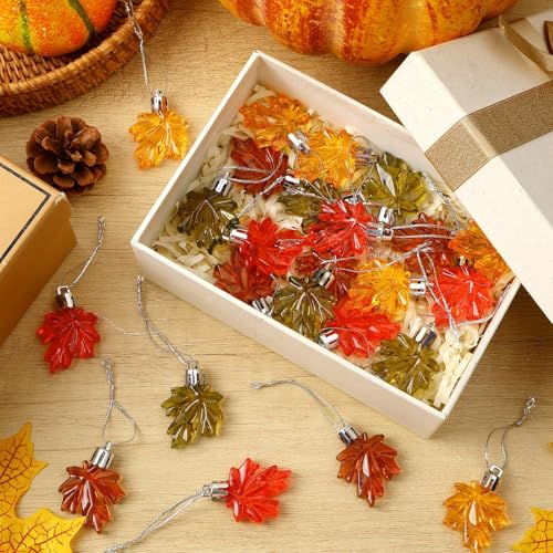 Thanksgiving Fall Maple Leaf Ornaments Set - 24 Mini Autumn Decorations