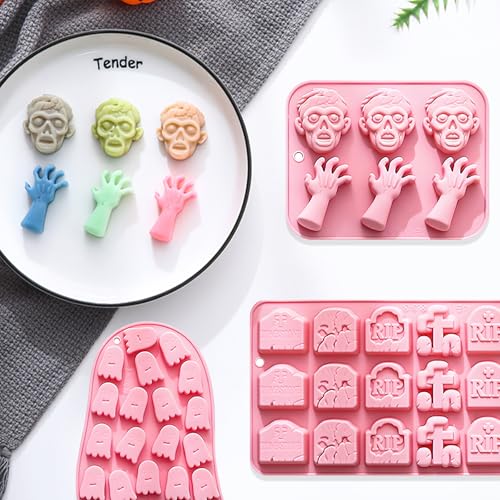 Halloween Silicone Mold Set - Tombstone, Ghost & Zombie Shapes - Pink QY224