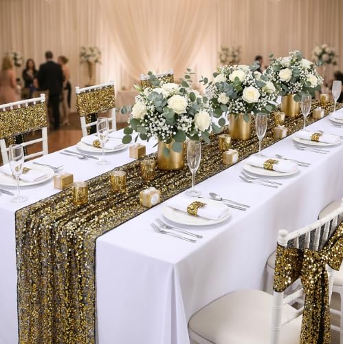 Black Gold Sequin Table Runner 25x120 Inch for Wedding & Party Decor - Variation of THIS listing