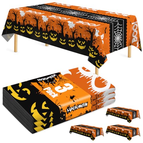 Pumpkin Ghost Boo Halloween Tablecloth 3 Pack 54x108 Inch Leakproof Plastic Covers