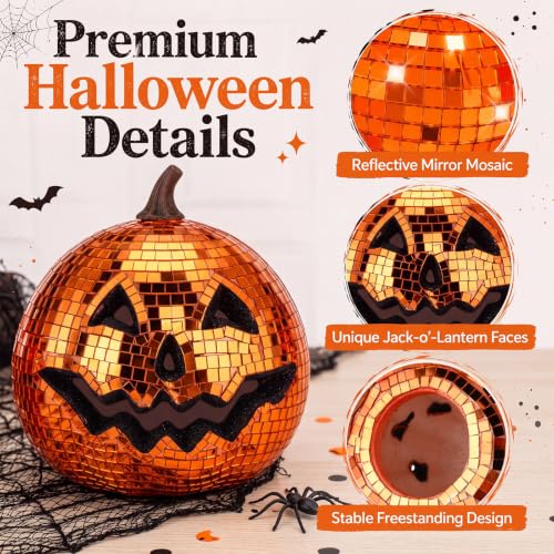 Simgoing 3 Pack Large Halloween Disco Pumpkin Decor - Ghost & Orange Variations