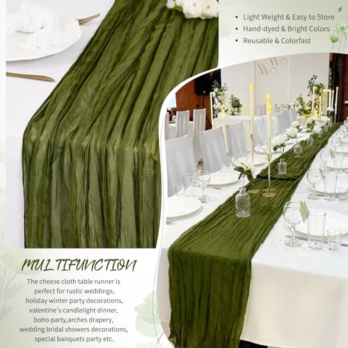 Olive Green Cheesecloth Table Runner 17x108 Inches - Pack of 18, Boho Home Decor