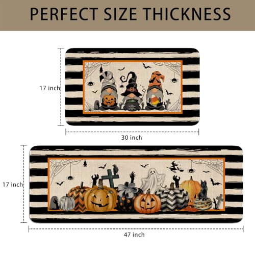 Halloween Kitchen Rug and Mat Set - Gnome Pumpkin Ghost Design, Variation of Halloween-Gnomes
