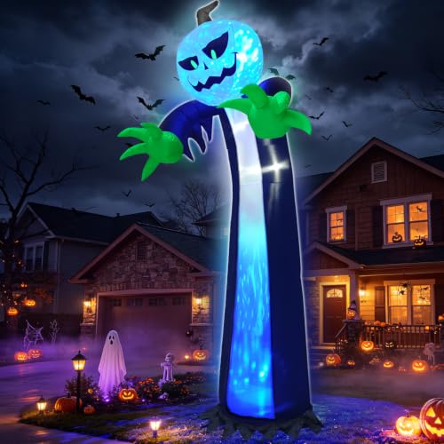 14 Ft Halloween Inflatable Pumpkin Ghost with Rotating LED Light - Outdoor Decor