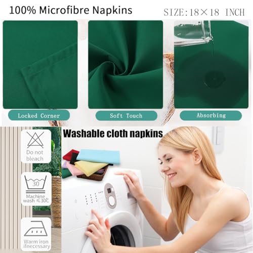 Set of 24 Washable Microfiber Cloth Napkins - 18x18 Inches, Kelly Green