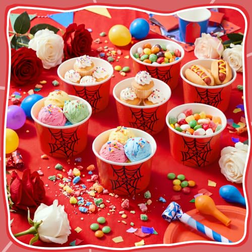 Disposable Ice Cream Cups 8 Oz - Red Spider Design, 100 Pack