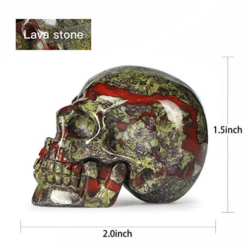 Artistone 1.8-Inch Dragon Blood Stone Hand Carved Crystal Skull Decor Halloween Gift Variation of Skull-Dragon Blood Stone