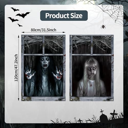 Halloween Window Curtain Cover Set - Scary Bloody Ghost Haunted House Decor