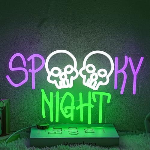 Spooky Night Neon Sign Skull LED Light Halloween Wall Decor - Creepy Halloween Party & Bedroom Decoration