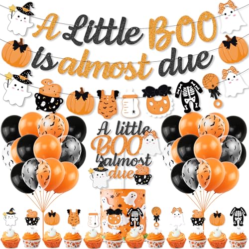 Halloween Baby Shower Decorations Set - Banners, Cake Toppers, Balloons, Ghost & Pumpkin Theme