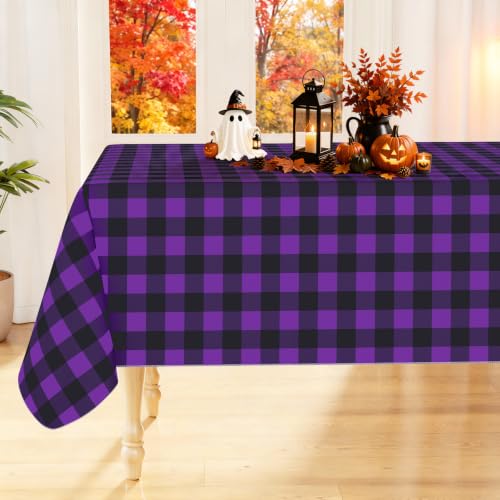 Halloween Vinyl Tablecloth 60x102 Inches with Flannel Backing - Black & Purple