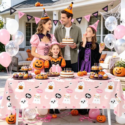 Light Pink Pastel Halloween Tablecloths - 3 Pack Spooky Party Cover