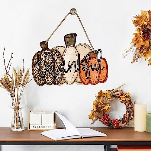 Deroro Thankful Sign Fall Pumpkin Front Door Decor - Brown Wooden Thanksgiving