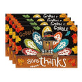 Black Turkey Give Thanks Thanksgiving Placemats Set of 4 - 12x18 Inch Seasonal Table Mats