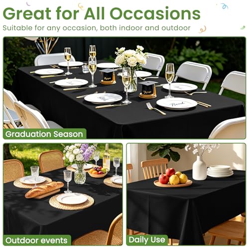 Disposable Black Rectangular Tablecloth 54x108 Inches 6 Pack Waterproof Party Cover