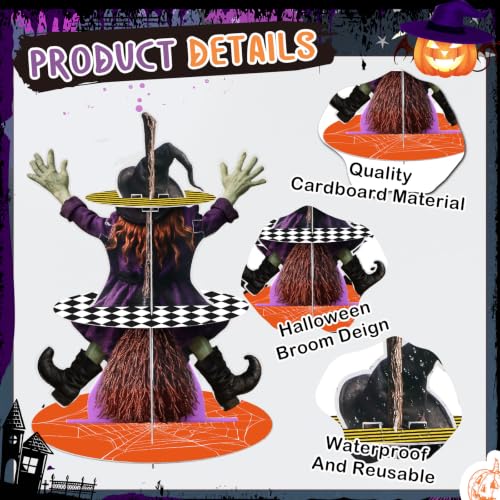 Halloween Witch Broom Cupcake Stand - 3 Tiers, Party Decoration, Witch Theme (Variation: Witch Broom)