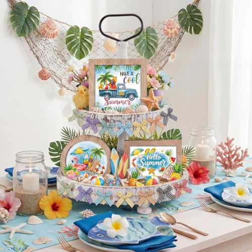 Interchangeable Tiered Tray Decor Set with 95 Seasonal Pieces - Farmhouse Home Decor