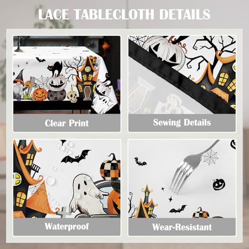 Halloween Ghost Pumpkin Polyester Tablecloth - 60 x 104 Inch, Rectangular, Spooky Decor