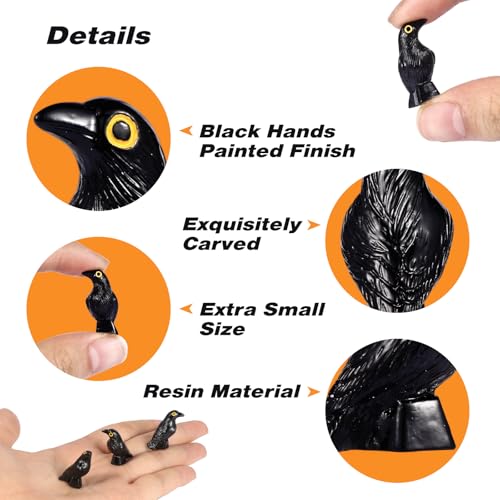 Mini Black Crow Figurines Set - Halloween Decor, Gothic Resin Animal Ornaments, 1 Inch, 100 Pieces