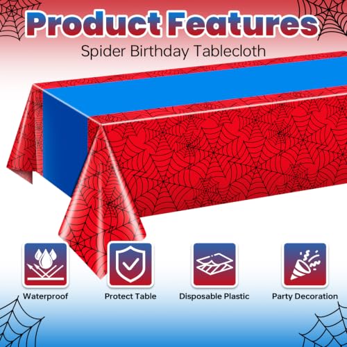 3Pcs Spider Web Disposable Plastic Tablecloths - Waterproof 54x108 Inch Set