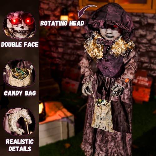 4ft Creepy Animatronic Doll Halloween Decorations - Light Up Eyes Sound Activated Horror Prop