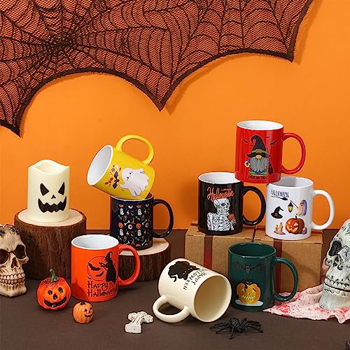 Halloween Bright Ceramic Coffee Mug Set - 8 Pcs 12oz Halloween Themed Mugs