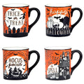 Halloween Ceramic Mug Set 16 oz. | Spooky Fall Coffee Cups, Pack of 4