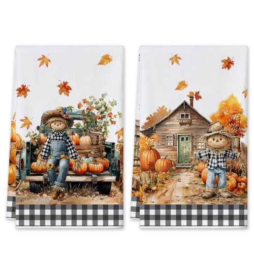 Fall Kitchen Towels - Pumpkins and Scarecrow Decor - Fall Kitchen Decor - Variation: Scarecrow