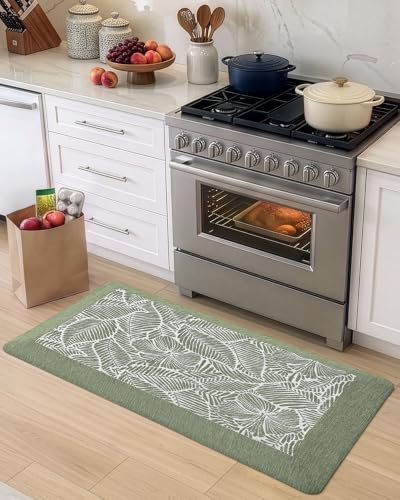 LUMI Extra Thick Cushioned Anti-Fatigue Kitchen Mat Leaf Green 48"L x 20"W x 0.8" Thick