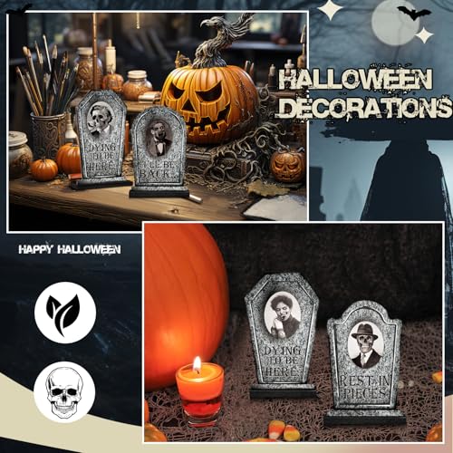 Halloween Tombstone Centerpieces with 3D Face Frames - Marble Finish, Set of 6