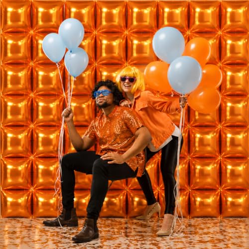 Orange Square Foil Balloons Wall Backdrop - 48PCS, 19x19 Inches, Reusable Party Decor (Variation C01)