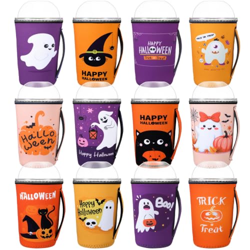 Halloween Orange 30 oz Reusable Neoprene Tumbler Sleeve with Handle - 12 Pack