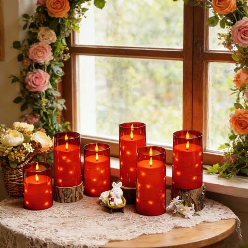 Flameless LED Candles with Timer 12 Pack - Red Flickering Candle Set