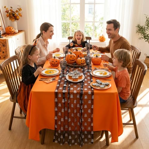 Halloween Mesh Ghost Table Runner Set - Black Sheer Gauze with Silver Glitter 2 Pack