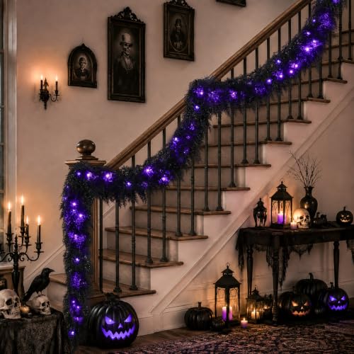 Black Halloween Garland with Lights - 9FT Prelit Fake Cedar for Indoor Outdoor Decor - Variation of THIS listing 1