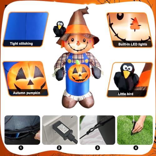 5FT Outdoor Halloween Inflatable Scarecrow with LED Lights for Garden & Yard Decor