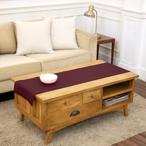 Solino Home Burgundy Linen Table Runner 14x60 Hemstitch Handcrafted